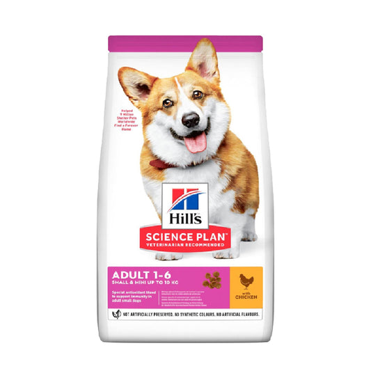 Hill's Science Plan Chicken Small & Mini Adult Dog Dry Food 10kg + Get 2 Petcool, Dog Food With Chicken 405G Free