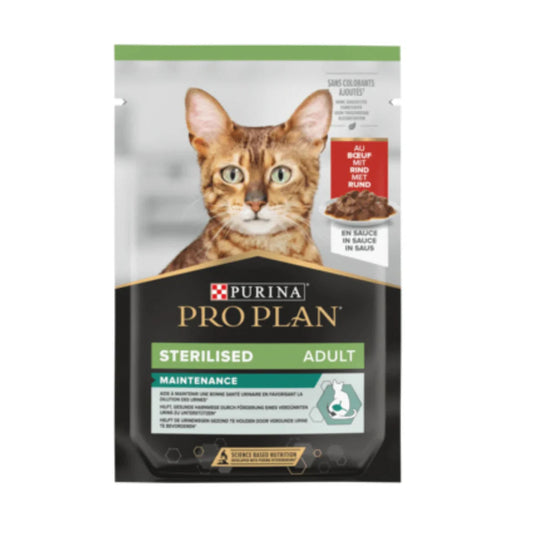 PRO PLAN STERILISED WET CAT FOOD WITH BEEF GRILLED IN GRAVY, 85G