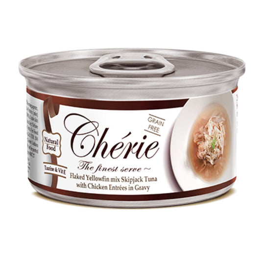 Cherie Flaked Yellowfin mix Skipjack Tuna with Chicken Entrées in Gravy 80g