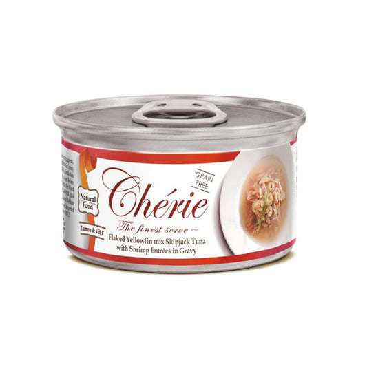 Chere Flaked Yellowfin Mix Skipjack Tuna With Shrimp Entrees In Gravy 80 G